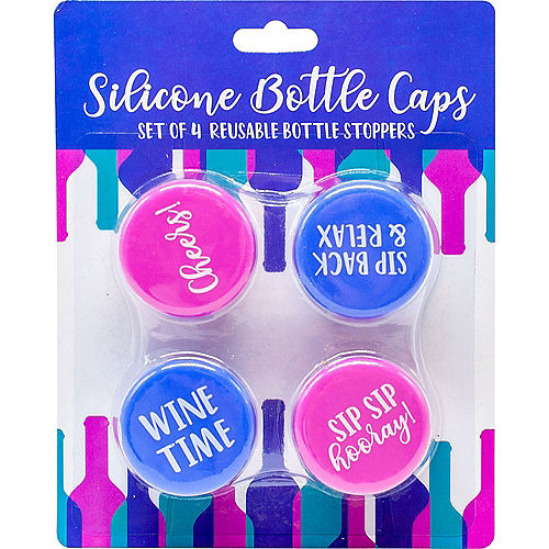 Blue & Pink Cheers! Silicone Bottle Caps, 4ct Image #1