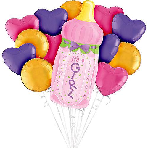 Pink Baby Bottle It's a Girl Foil Balloon Bouquet, 13pc Image #1