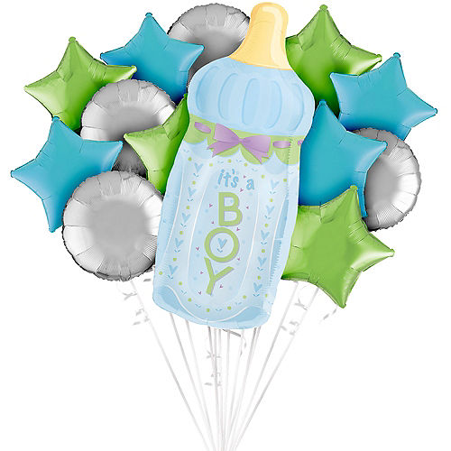 Blue Baby Bottle It's a Boy Foil Balloon Bouquet, 13pc Image #1