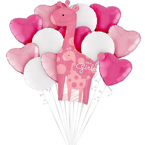 Pink Safari Giraffe It's a Girl Foil Balloon Bouquet, 13pc Image #1