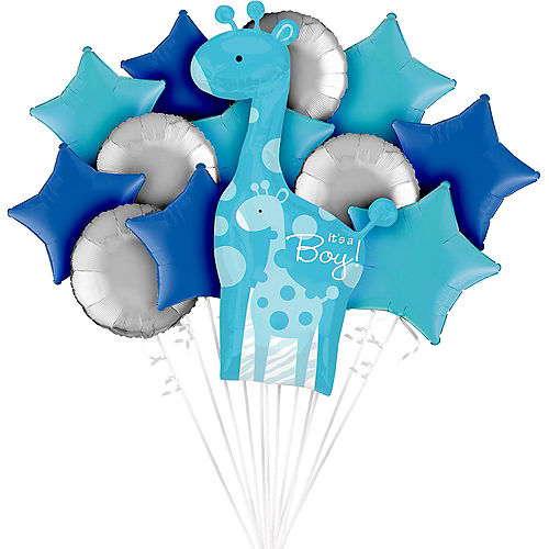 Blue Safari Giraffe It's a Boy Foil Balloon Bouquet, 13pc Image #1