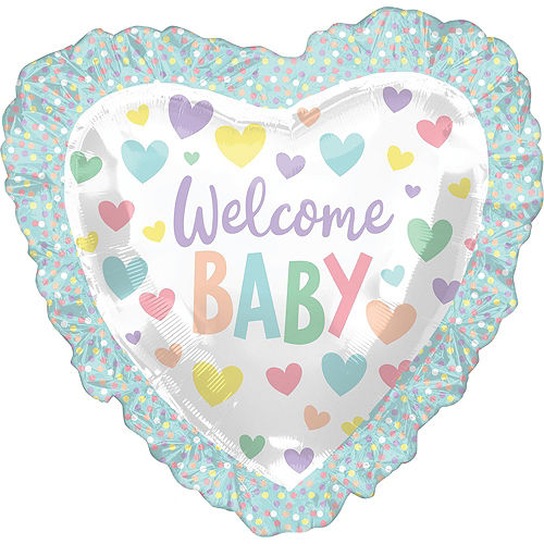 Blue & Pink Ruffled Heart Welcome Baby Foil Balloon Bouquet, 13pc Image #5