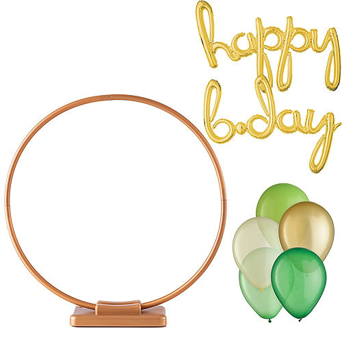 Air-Filled Gold & Green Happy B-Day Tabletop or Hangable Balloon Hoop Kit Image #1