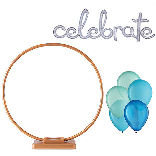 Air-Filled Prismatic Silver & Blue Celebrate Tabletop or Hangable Balloon Hoop Kit Image #1