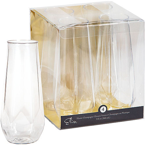Faceted Clear Plastic Stemless Champagne Flutes, 9oz, 4ct Image #1