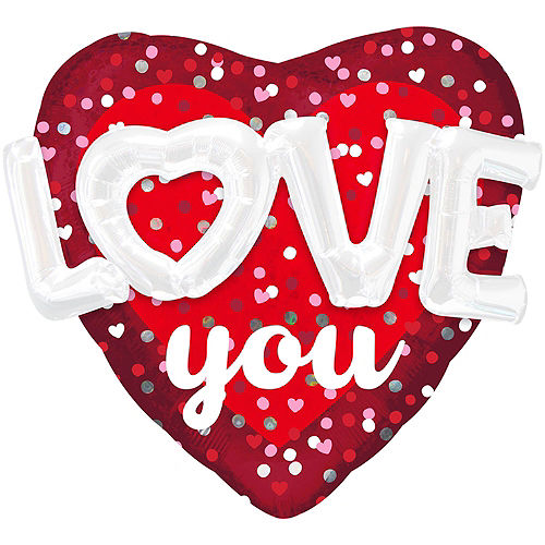 3D Love You Happy Valentine's Day Heart Foil Balloon Bouquet, 7pc Image #2