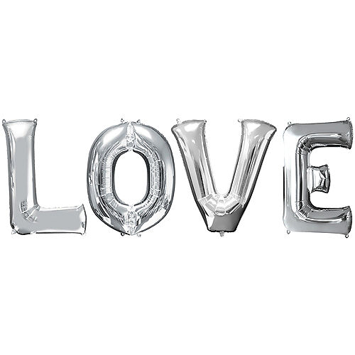 Silver Love Balloon Phrase, 34in Letters Image #1