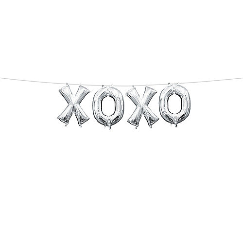 Silver XOXO Balloon Phrase, 13in Letters Image #1