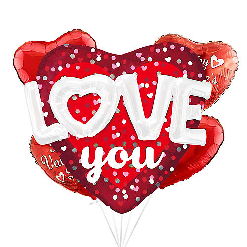 Love Hearts Valentine Balloon Bouquet, 5pc Image #1