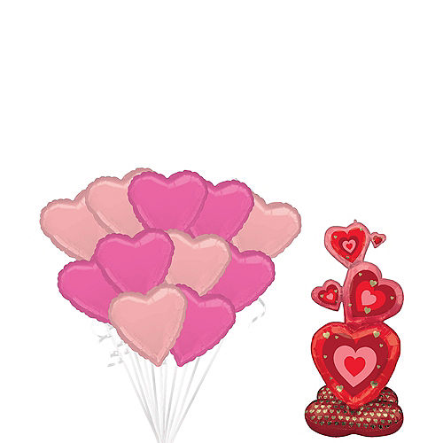 AirLoonz Stacked Hearts & Pink Heart Balloon Bouquet Kit, 13pc Image #1