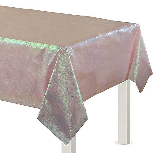 Pink Iridescent Paper & Plastic Table Cover, 54in x 102in Image #1