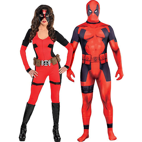 Nav Item for Adult Lady Deadpool & Deadpool Partysuit Couples Costumes Image #1