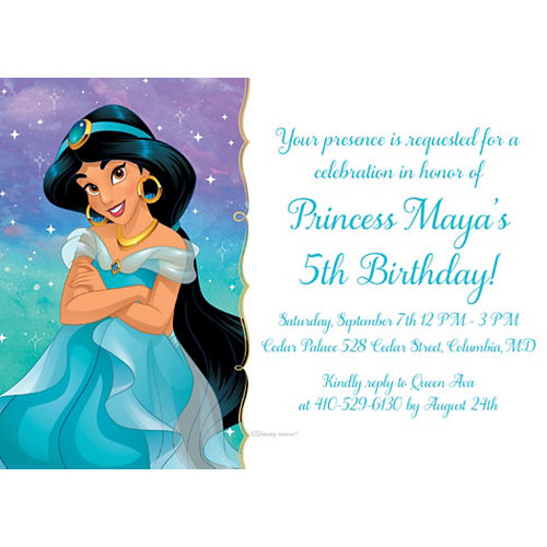 Disney Aladdin Princess Jasmin Lot de 12 invitations pour fête danniversaire Motif paysage WITHOUT Envelopes
