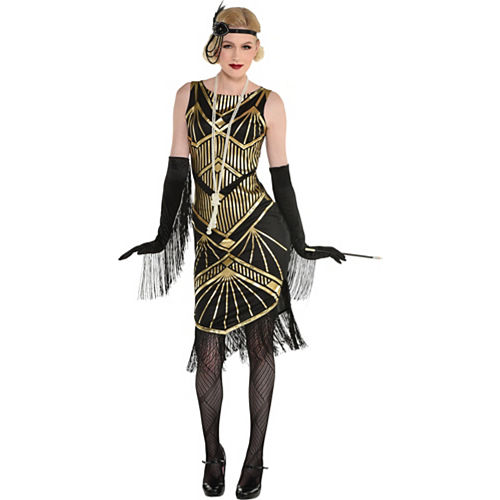 Nav Item for Adult Roaring 20s Gold Art Deco Flapper Costume Image #2