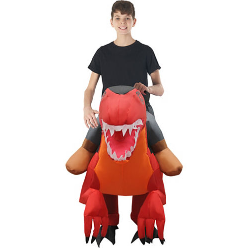 Child Inflatable Red Raptor Ride-On Costume Image #2