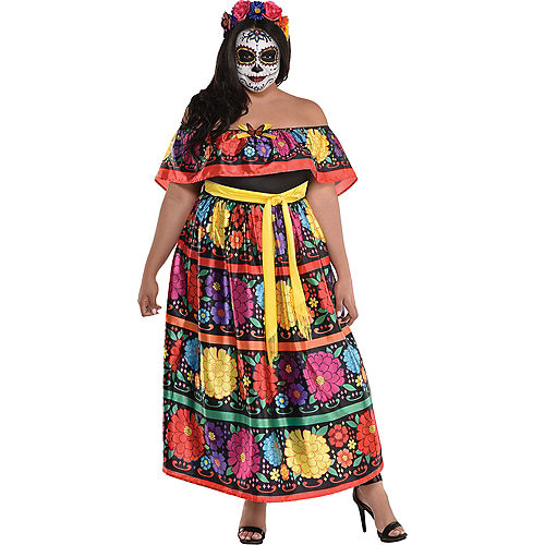 Nav Item for Sugar Skull Beauty Plus Size Costume for Adults - Day of the Dead Image #1