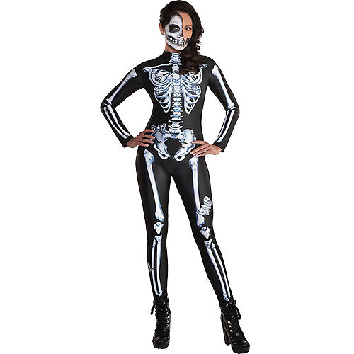 Nav Item for Black & White Skeleton Catsuit with Butterflies for Adults Image #1