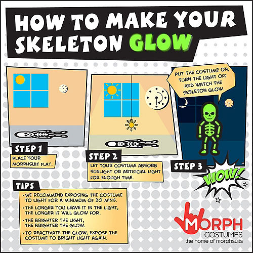 Glow-in-the-Dark Skeleton Morphsuit Costume for Kids Image #5